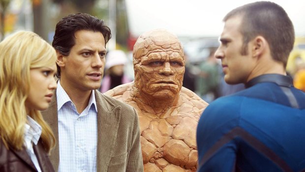 Chris Evans (right) as Johnny Storm, aka The Human Torch, in <i>Fantastic 4</I>, says the sets of such blockbuster films are 'giant factories and we spend a lot of time sitting around'. 