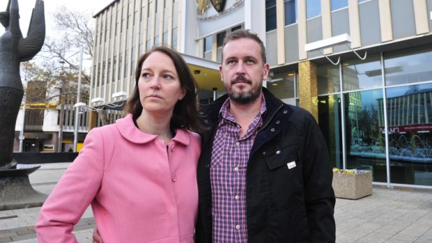 Marcus Thompson and wife Elisa outside the Legislative Assembly after meeting Katy Gallagher and Simon Corbell. 