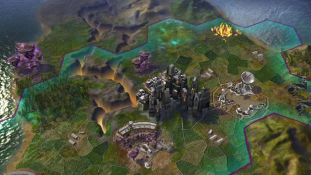 A screenshot of Supremacy City in <em>Civilization: Beyond Earth</em>.