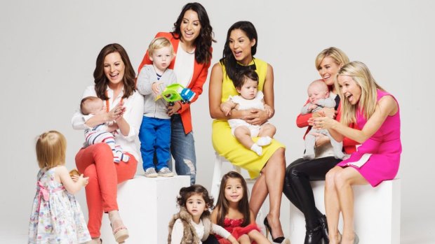 Baby talk: (From left) Media stars and mothers Wendy Kingston, Antoinette Lattouf, Janice Petersen, Eliza Harvey and Sarah Cumming.