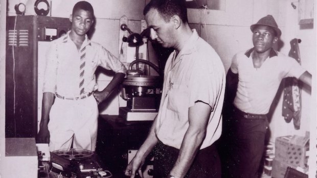 Well engineered: Owen Gray (left), Graeme Goodall (centre), Clement 'Coxsone' Dodd (right) at Federal Studios, circa 1961.