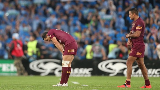 The series loss sinks in for Billy Slater and Justin Hodges of the Maroons.