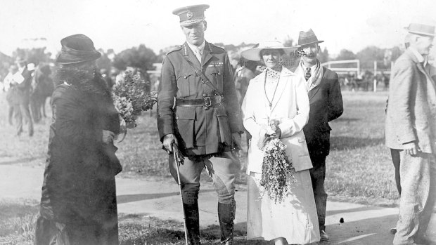 Family at war: (from left) Alice Leane, her son Brigadier General Raymond Leane and his wife Edith in 1918.