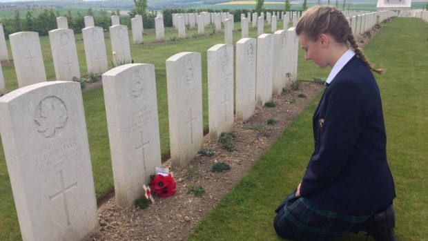 Zoe Bell, a student from St Leonard’s College in Melbourne, at Villers-Bretonneux.
