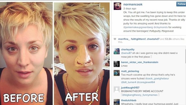 Nose job: Cuoco takes on rumours with good humour.