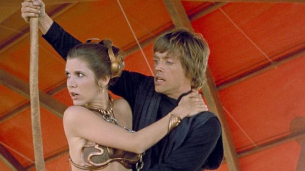 Mark Hamill as Luke Skywalker and Carrie Fisher as Princess Leia in <i>Star Wars Episode VI: Return of the Jedi</i>.
