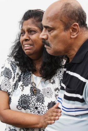 Raji Sukumaran breaks down while pleading for her son's life on Tuesday afternoon.
