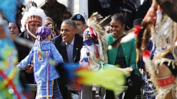 President Obama and first lady, Michelle Obama meet children at Standing Rock.