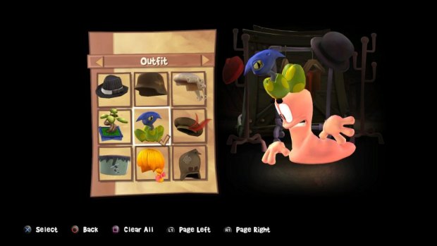 Outfitting your worms in <i>Worms Battlegrounds</i>.