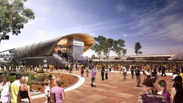 An artist's impression of what Perth Stadium Station will look like when completed.