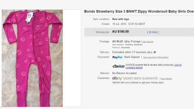 An example of a Bonds Wondersuit 'unicorn'', which sold for $180 online, eight times the retail price. 