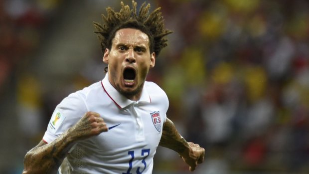 Jermaine Jones celebrates after putting the USA ahead of Portugal in their Group G game on June 22. However, a last-minute goal ensured that Portugal shared points, with the teams ending level on 2-2.