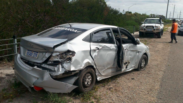 A car crashed on Roe Highway earlier in the week.
