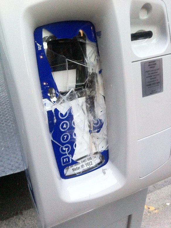 Vandals smashed parking meters in Yarraville. 