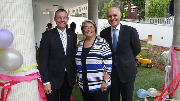 Member for Coogee Bruce Notley Smith, left, with Mayor of Waverley, Cr Sally Betts and Member for Wentworth, the Hon Malcolm Turnbull at the opening of the Mill Hill Early Education Centre located in Bondi Junction. 