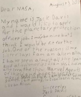 Jack Davis wrote to NASA applying for a job.