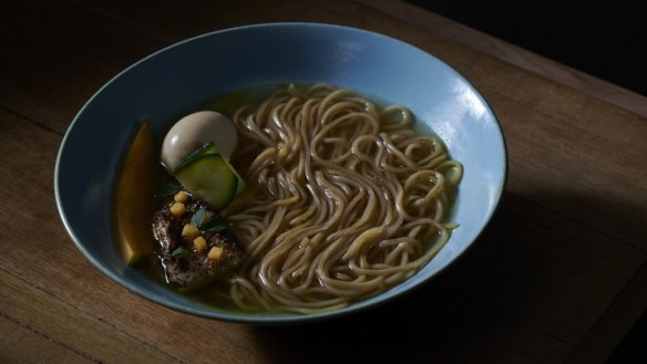 Coffee-crusted Murray cod shio ramen.