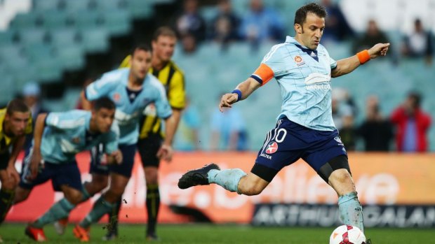Class above: Skipper Alessandro Del Piero strokes home a penalty for Sydney FC.