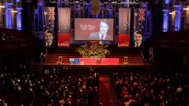 Neville Wran's funeral service at the Sydney Town Hall.