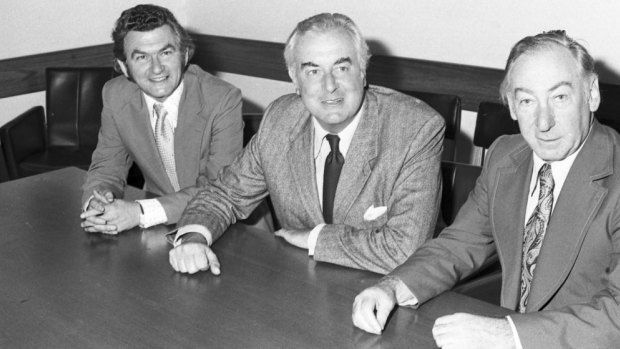 Bob Hawke, Gough Whitlam and Lionel Murphy in 1974.
