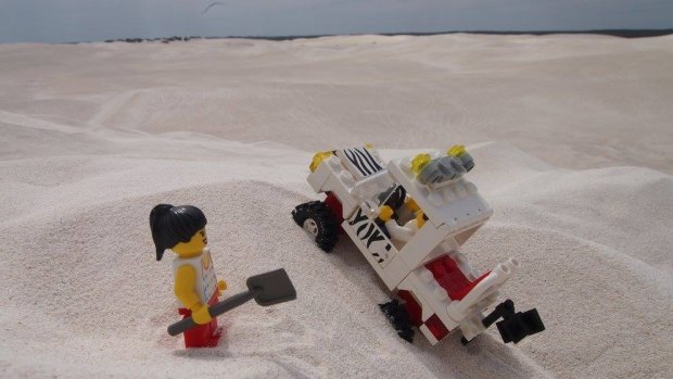 The Lego Travellers in the Lancelin sand dunes.