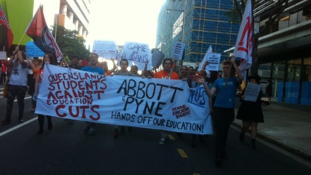 Brisbane university students protest  increases to university fees.