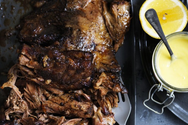 Neil Perry's roast lamb shoulder with ailoi.