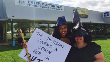 "The witching hour": About 15 protesters gathered outside Peter Dutton's office north of Brisbane.