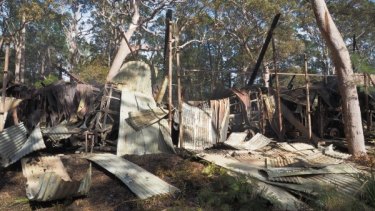 All the was left of a storage shed at the Sydney Tramway Museum following a fire.
