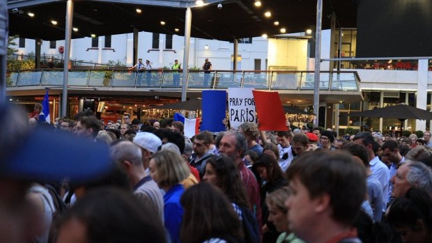 A candlelight vigil for France in King George Square, Brisbane.