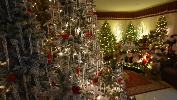 The Meadow Springs home features hundreds of Christmas trees.