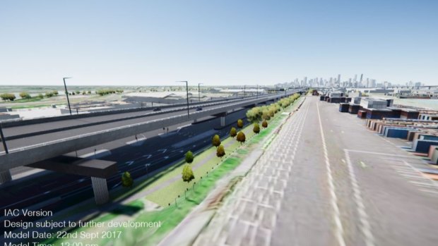 A view of the West Gate Tunnel's elevated toll road proposed to cover the existing Footscray Road. 