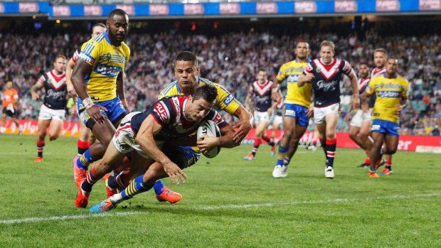Try frenzy: The Roosters were devastating against Parramatta.