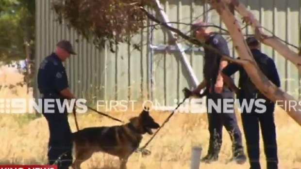 Police inspect the Young property. 