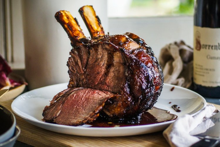 Sticky mulled wine roasted beef.