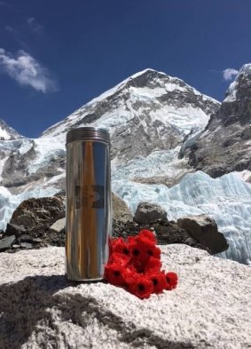 The Afghanistan Roll of Honour of fallen Australian soldiers and the poppies Walking Wounded chief executive Brian Freeman hopes to take to the summit of Mount Everest.