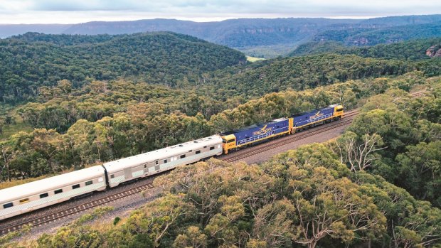 Great Southern Rail heading through the Blue Mountains.
