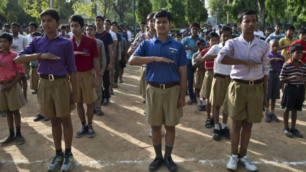 Hindu future: young members of the Hindu nationalist Rashtriya Swayamsevak Sangh in Delhi on May 18.