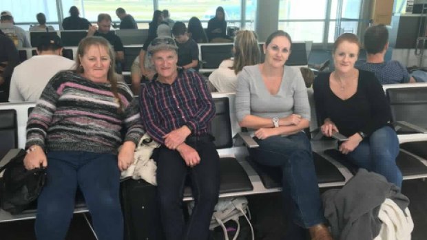 Tracey Monk (third from left) travelling with her parents and sister.