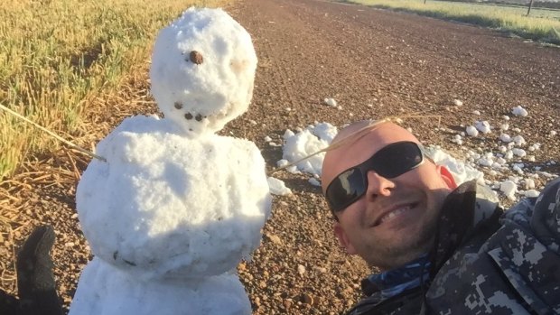 Kristjan Tommingas has some fun with the 'snow' on a Wickepin farm on Thursday.