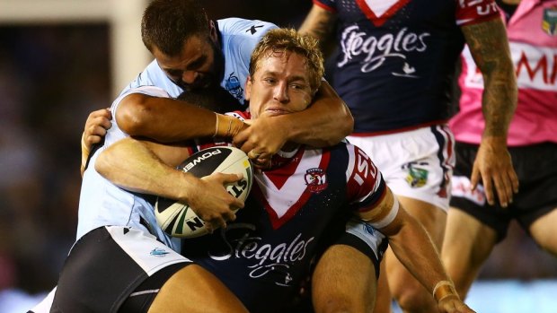 Roosters forward Mitchell Aubusson is going nowhere against Cronulla.