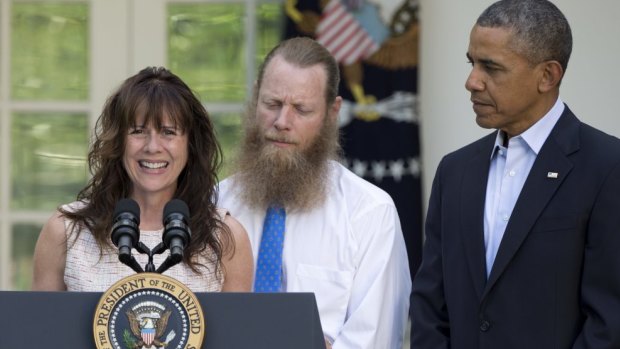 Bowe Bergdahl's parents address him from the White House as Barack Obama looks on after his release in 2014.