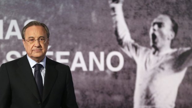 Alfredo Di Stefano 'was the greatest Real Madrid player' ... Real Madrid President Florentino Perez at a news conference after the death of Alfredo Di Stefano at Santiago Bernabeu Stadium in Madrid.
