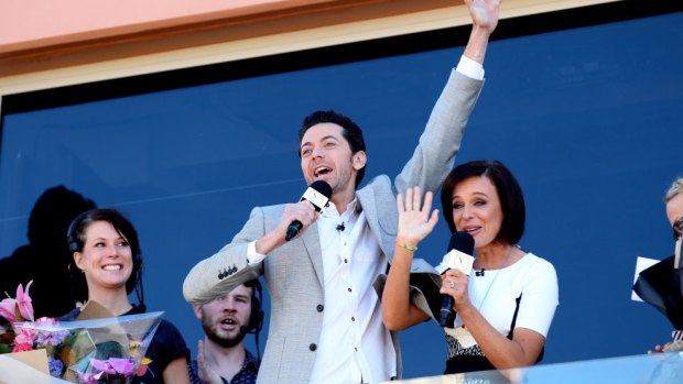 The Channel Ten <i>Wake Up</i> team wave goodbye at the end of their final episode.