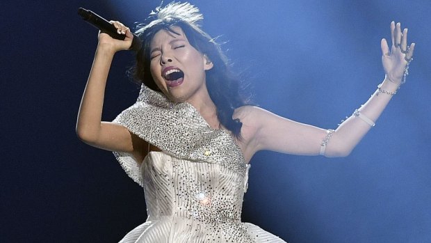 Australia's Dami Im performs the song Sound of Silence in a dress by Steven Khalil.