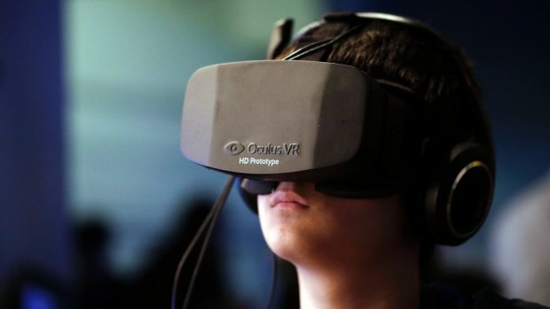 A prototype of gaming headset Oculus Rift. The company is owned now by Facebook.