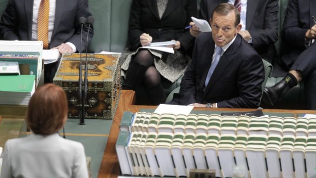 Question time: Tony Abbott's vow laid the prospect of becoming the victim of the same accusation he levelled so effectively at former prime minister Julia Gillard.