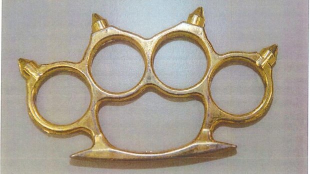 A knuckle duster seized from the Kambah property. 