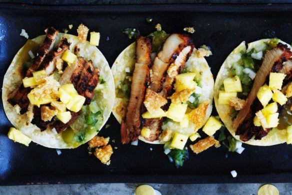 Mini pork and pineapple tacos.