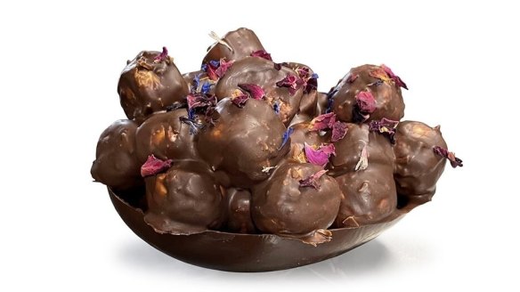 A sprinkling of dried flower petals tops off Artisanale Chocolate's rocky road egg.